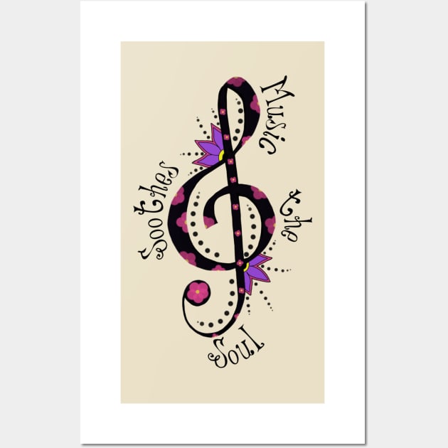 Music soothes the soul treble clef Wall Art by KaisPrints